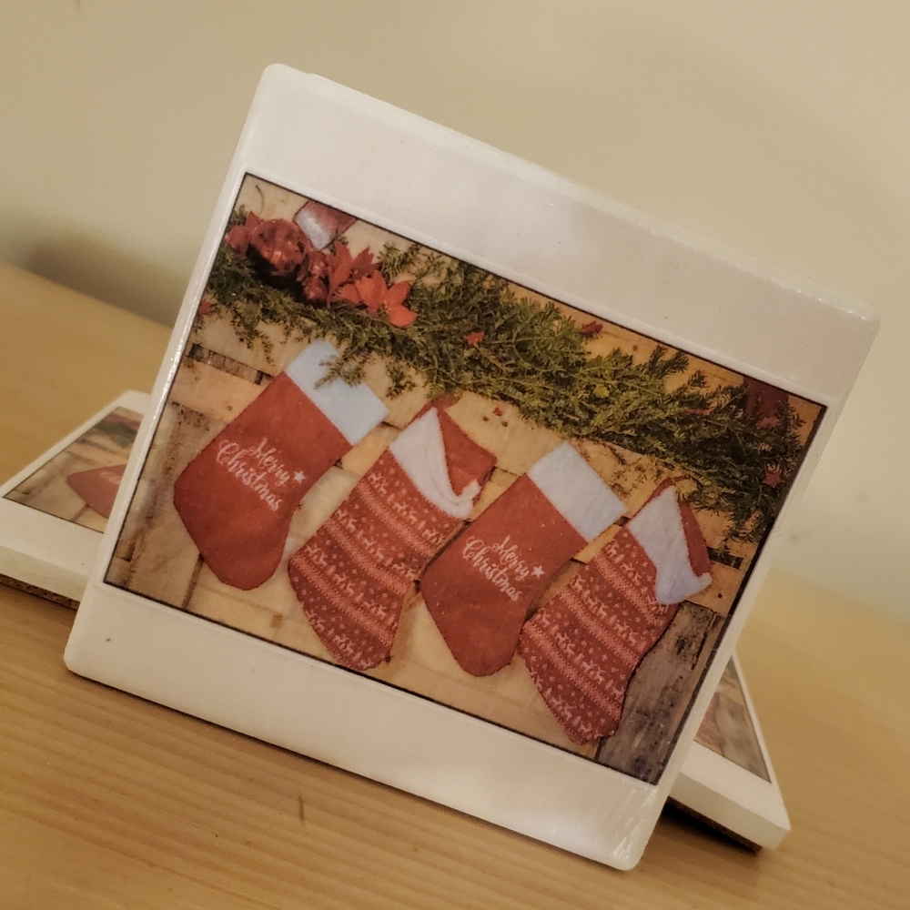 Set of 4 Holiday Stocking Drink Coasters
